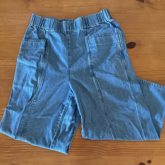 Madewell, Light Wash Denim, Pull-On, Wide Leg Pant, Cropped, Women's, Small - Picture 1 of 11